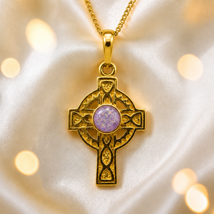 Unicorn Purple Gael Cross 9ct gold pendant, handcrafted in Lancashire UK – by Keepsake Memorial Jewellery