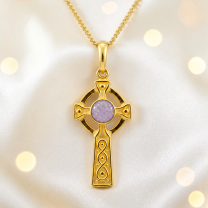 Unicorn Purple Claddagh Cross 9ct gold pendant, handcrafted in Lancashire UK – by Keepsake Memorial Jewellery