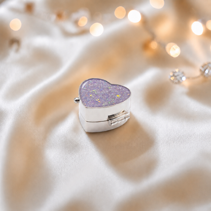 Sterling silver ashes heart trinket box in unicorn purple, handcrafted in Lancashire, UK - by Keepsake Memorial Jewellery