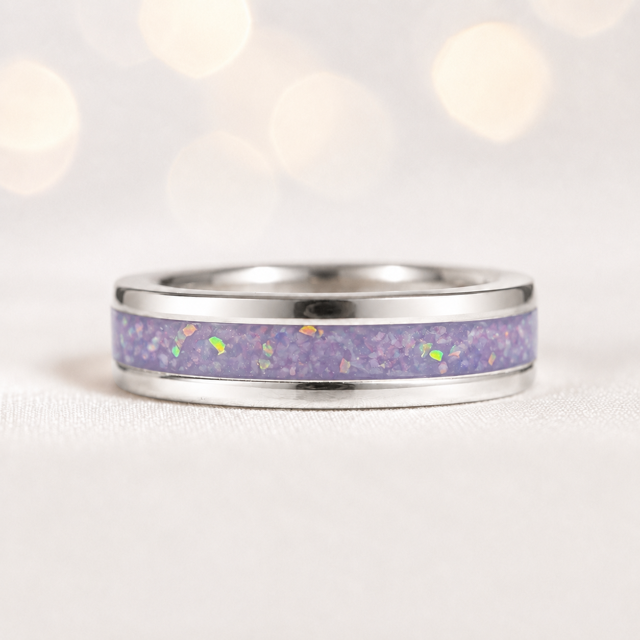 Unicorn Purple Horizon unisex sterling silver channel memorial band ring, 5.5mm wide, handcrafted in Lancashire UK by Keepsake Memorial Jewellery