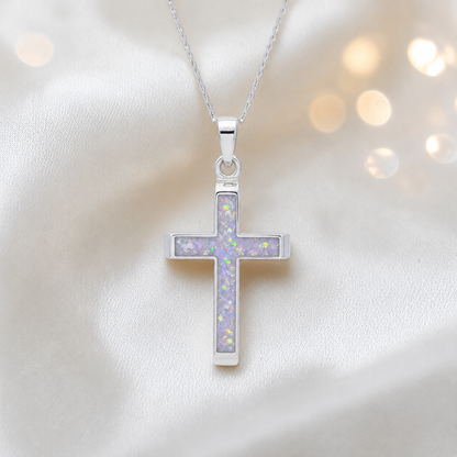 Unicorn purple Legacy men's sterling silver 3D cross memorial pendant, 29mm, handcrafted in Lancashire UK by Keepsake Memorial Jewellery