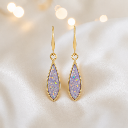 Unicorn Purple Luz 9ct gold tear drop earrings, handcrafted in Lancashire, UK – by Keepsake Memorial Jewellery
