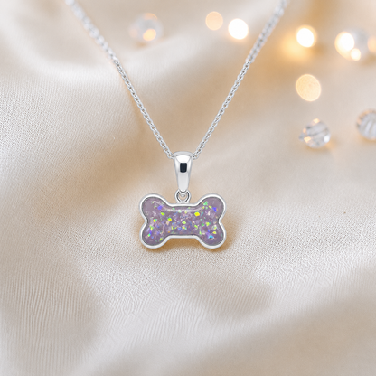 Unicorn purple Milo sterling silver dog bone memorial pendant, handcrafted in Lancashire UK by Keepsake Memorial Jewellery