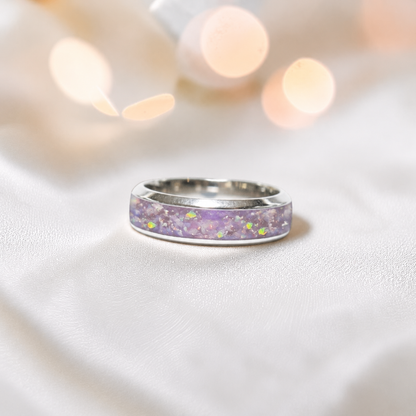 Unicorn purple Obsidian men's sterling silver wide channel memorial band ring, 6mm wide, handcrafted in Lancashire UK by Keepsake Memorial Jewellery