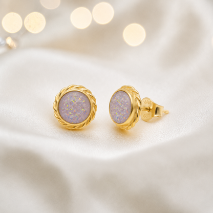 Unicorn Purple Tala 9ct gold rope edge earrings, handcrafted in Lancashire, UK – by Keepsake Memorial Jewellery