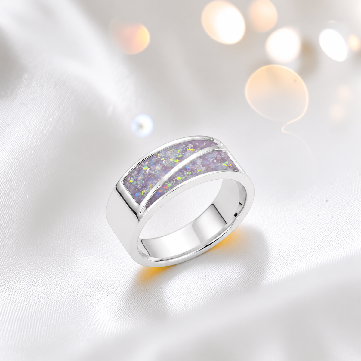 Unicorn purple Two Paths men's sterling silver split channel memorial band ring, handcrafted in Lancashire UK by Keepsake Memorial Jewellery