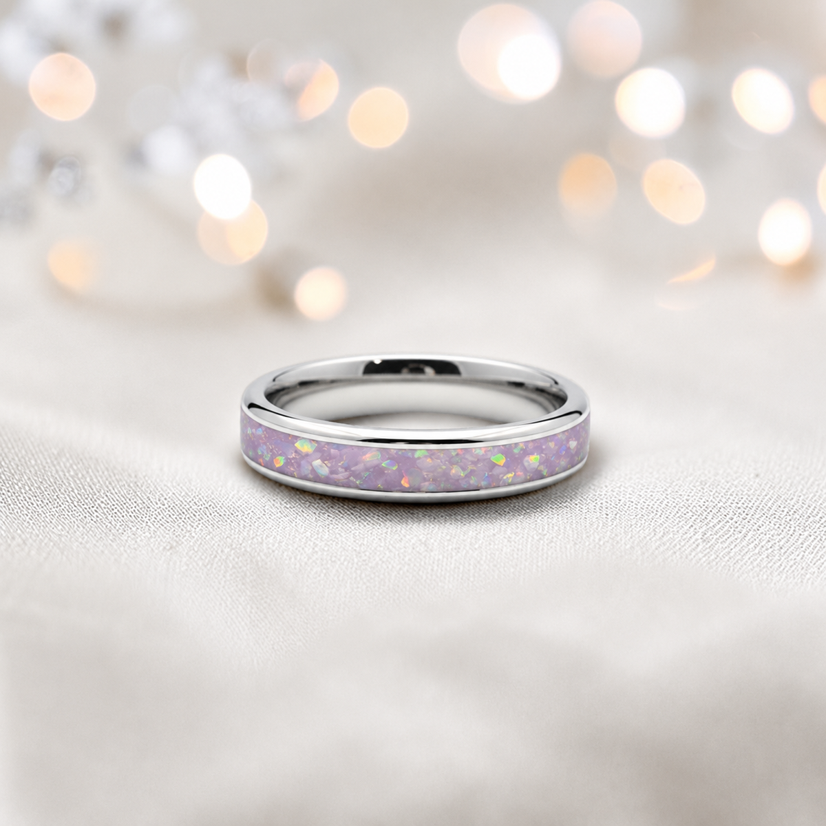 Unicorn purple Ridge unisex stainless steel channel memorial ring, handcrafted in Lancashire UK by Keepsake Memorial Jewellery