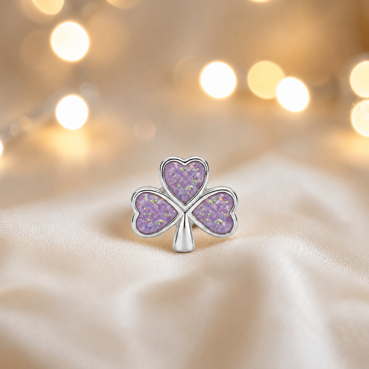 Unicorn purple sterling silver shamrock ashes memorial charm, handcrafted in Lancashire by keepsake memorial