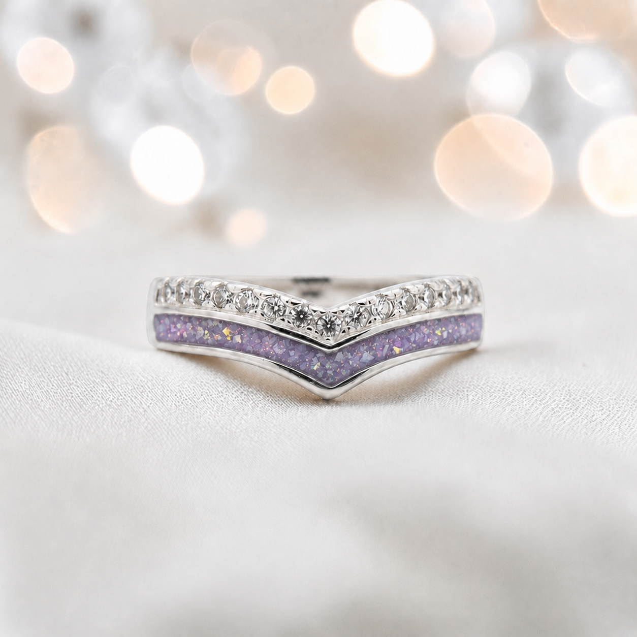 Keepsake Memorial Silver Sophia Ashes Ring in unicorn purple- Handcrafted in the UK