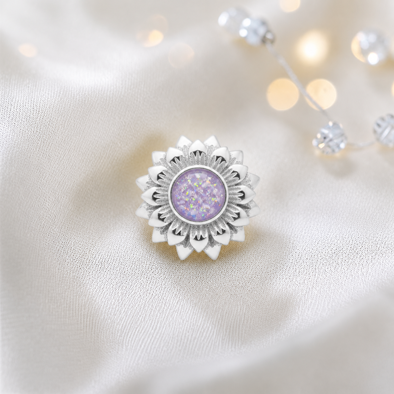 Unicorn purple sterling silver sunflower ashes memorial charm, handcrafted in Lancashire by keepsake memorial