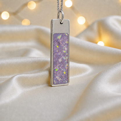 Unicorn purple Valour men's sterling silver memorial pendant, handcrafted in Lancashire UK by Keepsake Memorial Jewellery