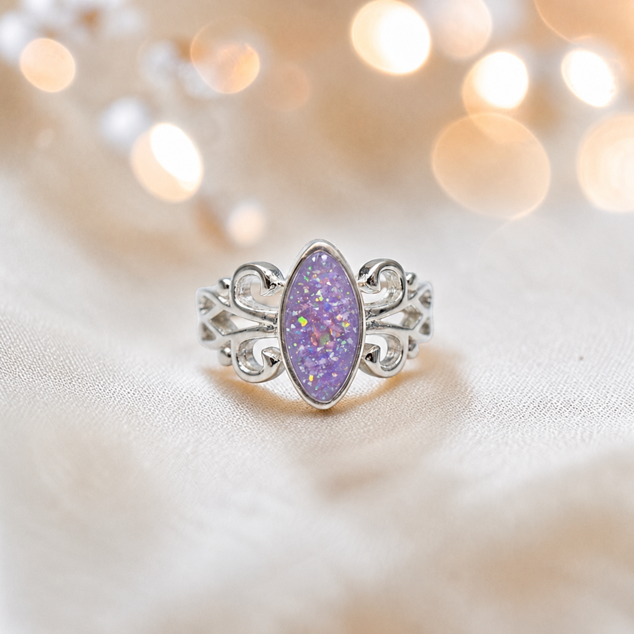 Keepsake Memorial Silver Willow Ashes Ring in Unicorn Purple - Handcrafted in the UK