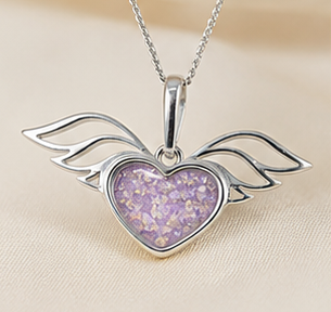 Keepsake Memorial Silver Ladies Winged Heart Ashes Pendant - Sirius