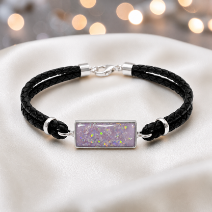  Unicorn purple Zenith men's sterling silver and leather memorial bracelet , handcrafted in Lancashire UK by Keepsake Memorial Jewellery