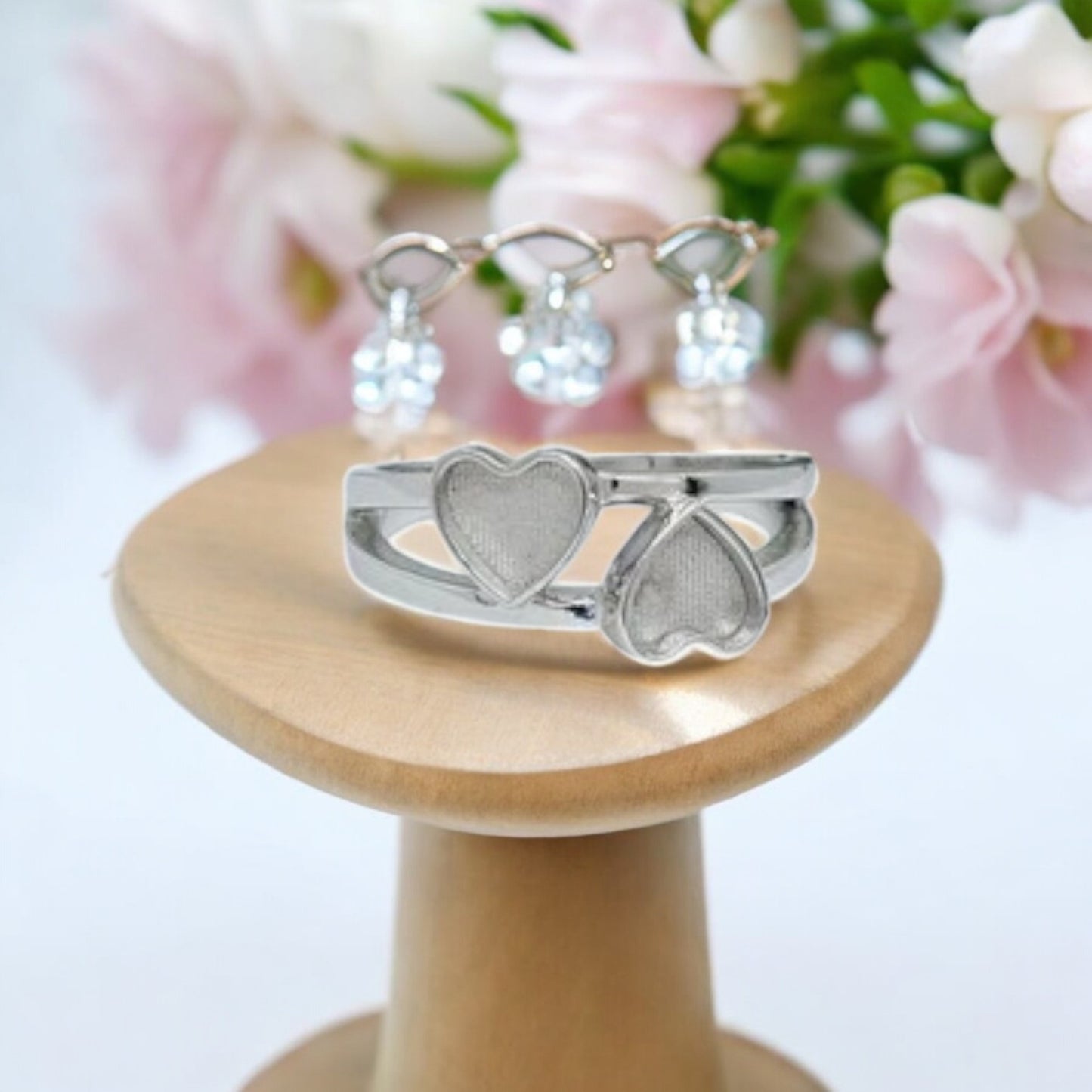 Solid 925 Silver Double Upside Down Heart Ring