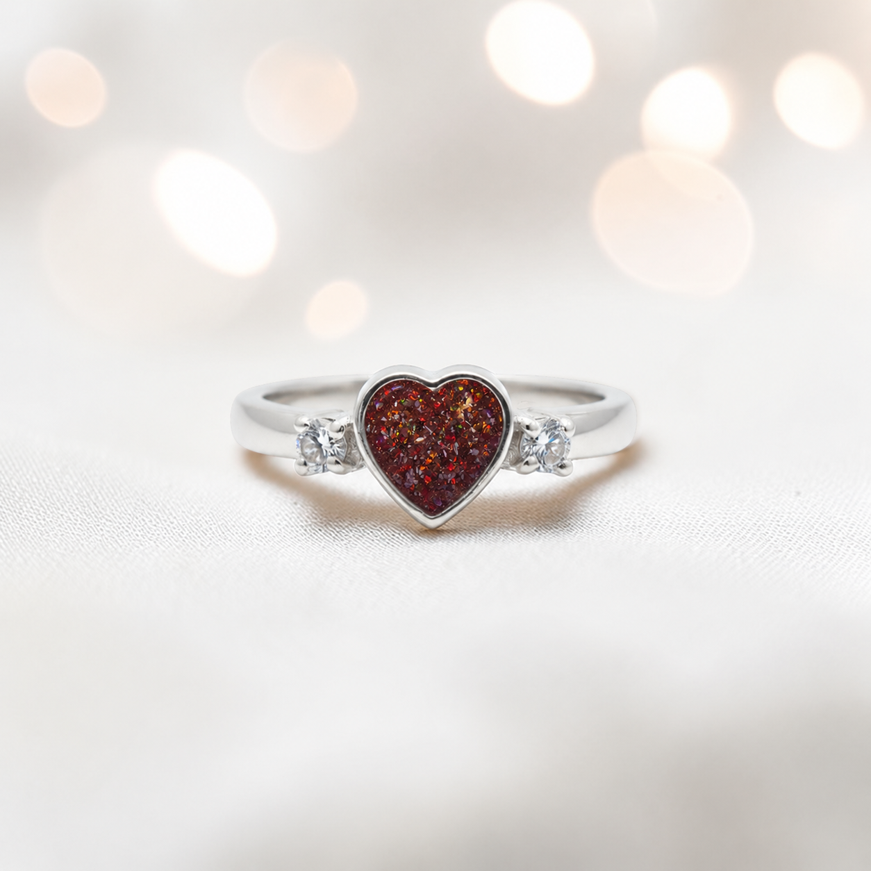 Valentina Ring — silver heart ashes memorial ring, in copper mocha, handcrafted in the UK
