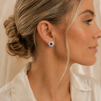 Velour Flower Earrings — silver flower ashes memorial stud earrings, handcrafted in Lancashire, UK