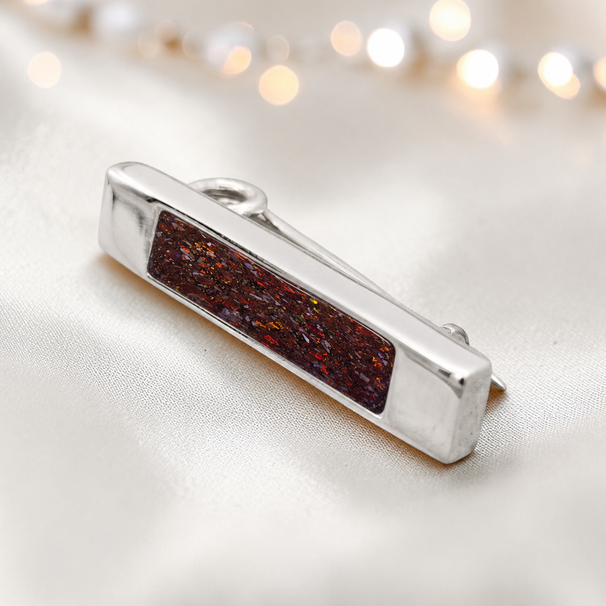 Venus Stock Pin — silver bar ashes memorial pin, in copper mocha, handcrafted in Lancashire, UK - by Keepsake Memorial Jewellery