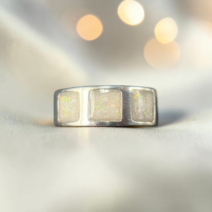 vigil men's sterling silver memorial ring with triple setting, handcrafted in Lancashire UK by Keepsake Memorial Jewellery