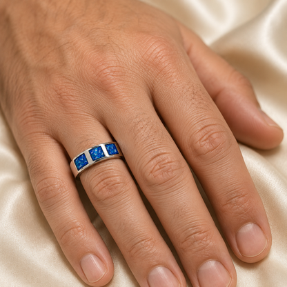 vigil men's sterling silver memorial ring with triple setting, handcrafted in Lancashire UK by Keepsake Memorial Jewellery