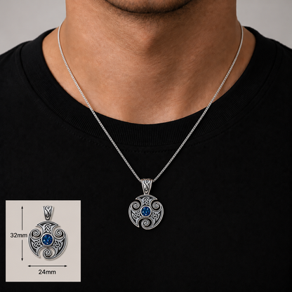 Keepsake Memorial Silver Viking Ashes Pendant in sterling silver 925, 32mm x 24mm on model