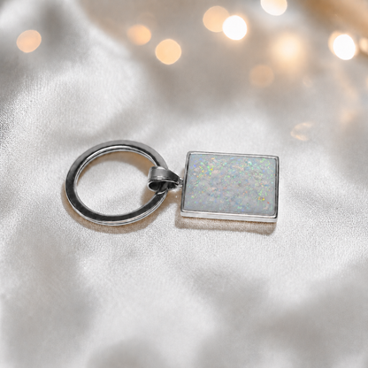Stainless steel always with me keyring in white snow, handcrafted in Lancashire, UK - by Keepsake Memorial Jewellery
