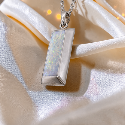 White snow Bastion men's sterling silver 3D bar memorial pendant, handcrafted in Lancashire UK by Keepsake Memorial Jewellery