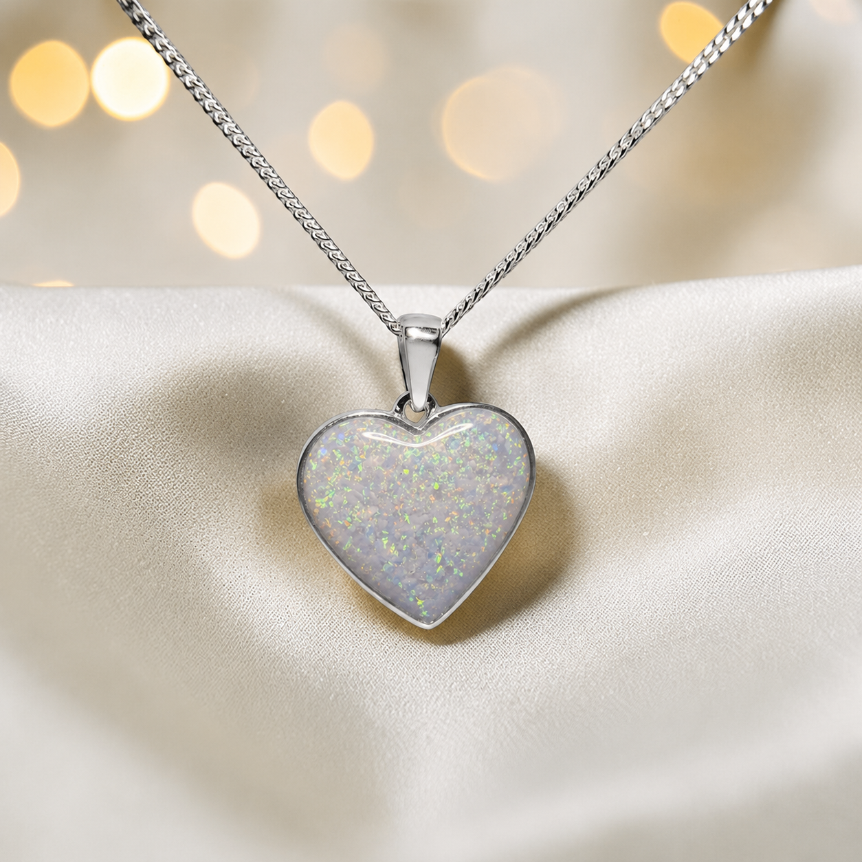 Silver Betel heart ashes memorial pendant in White Snow, handcrafted in Lancashire UK