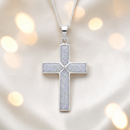 White Snow Endura men's sterling silver cross memorial pendant, 29mm, handcrafted in Lancashire UK by Keepsake Memorial Jewellery