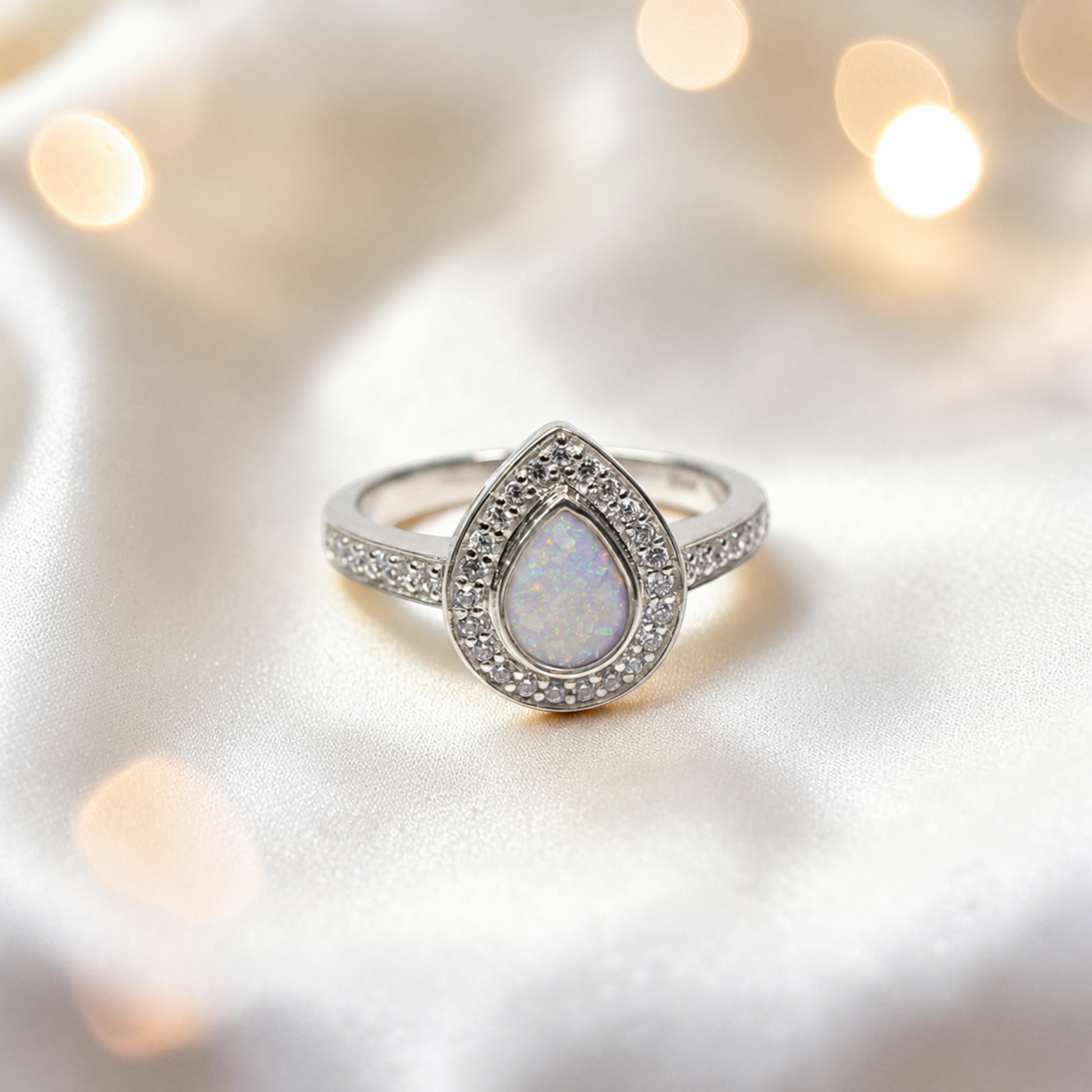Keepsake Memorial Silver Eternal Light Ashes Ring in White Snow  - Handcrafted in the UK