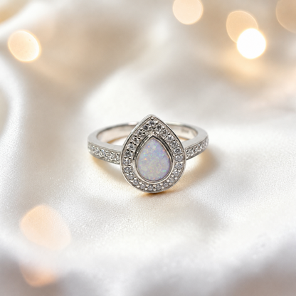 Keepsake Memorial Silver Eternal Light Ashes Ring in White Snow  - Handcrafted in the UK