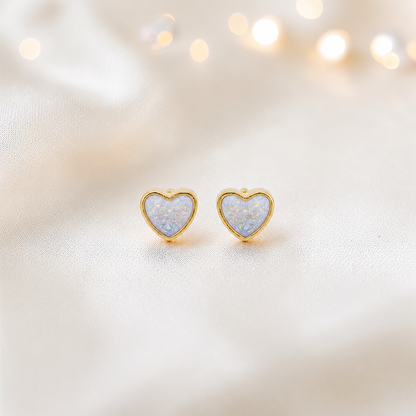 White Snow Eve 9ct gold heart earrings, handcrafted in Lancashire, UK – by Keepsake Memorial Jewellery