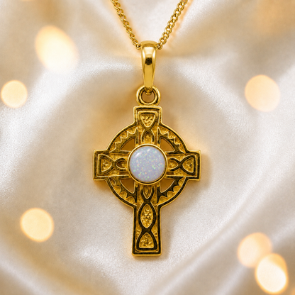 White Snow Gael Cross 9ct gold pendant, handcrafted in Lancashire UK – by Keepsake Memorial Jewellery