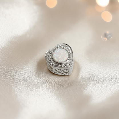 White Snow Sterling silver heart of memories ashes memorial charm, handcrafted in Lancashire by keepsake memorial