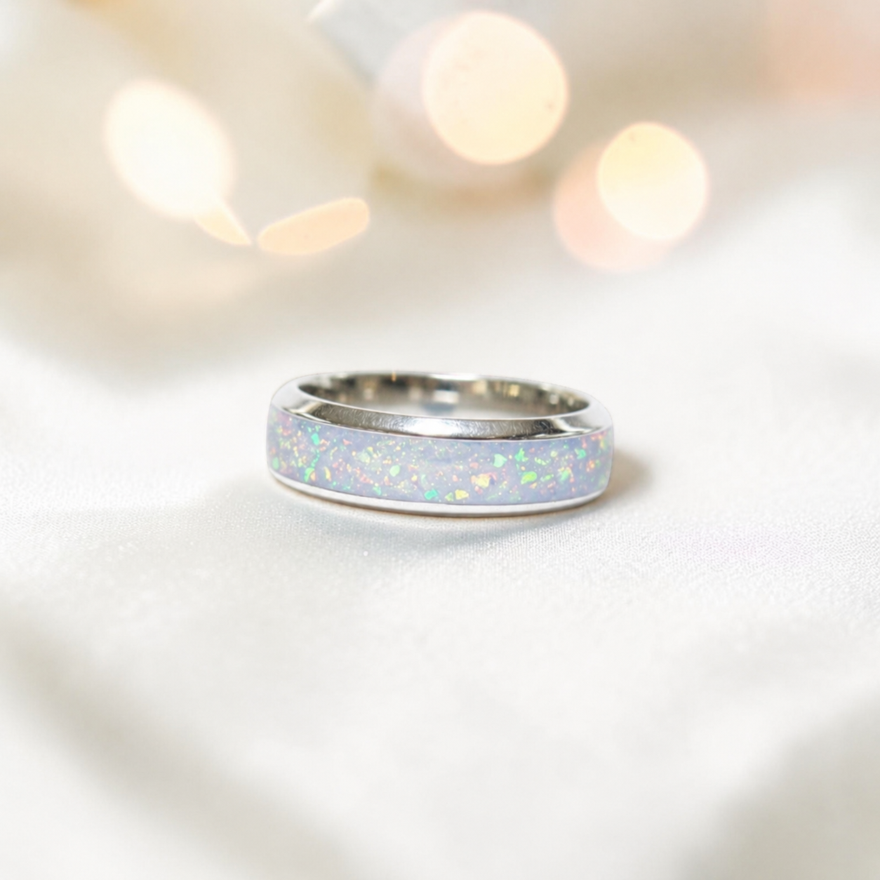 White Snow Obsidian men's sterling silver wide channel memorial band ring, 6mm wide, handcrafted in Lancashire UK by Keepsake Memorial Jewellery