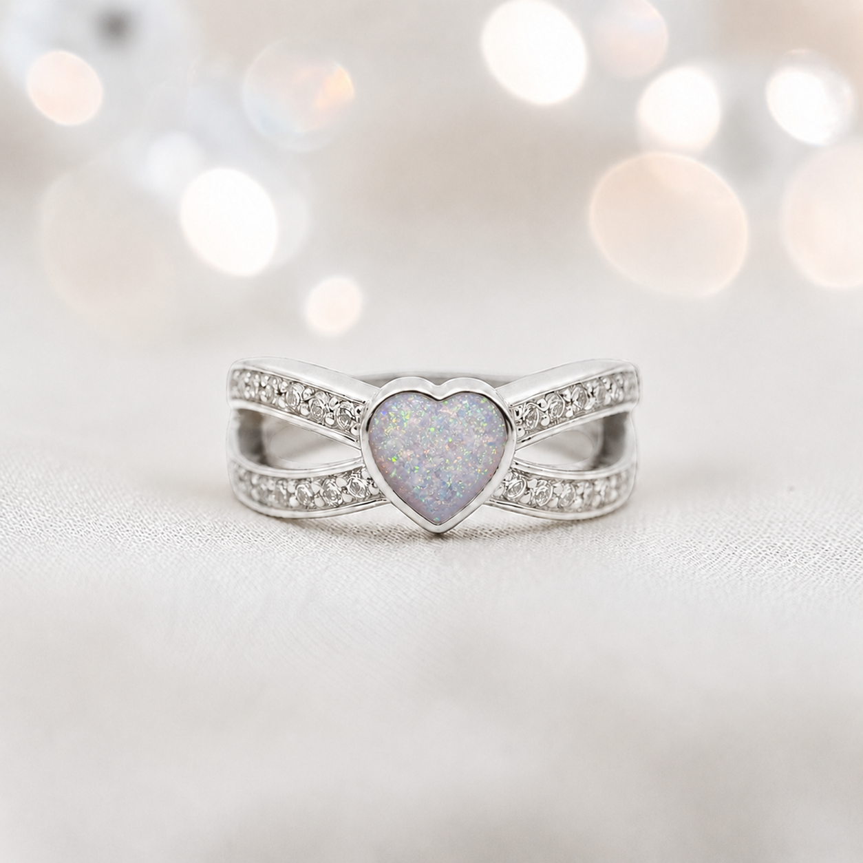 Keepsake Memorial Silver Stella Ashes Ring in white snow  - Handcrafted in the UK