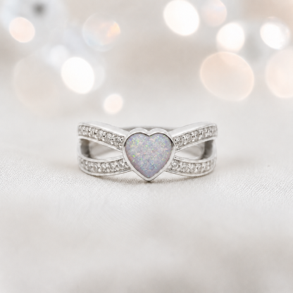 Keepsake Memorial Silver Stella Ashes Ring in white snow  - Handcrafted in the UK