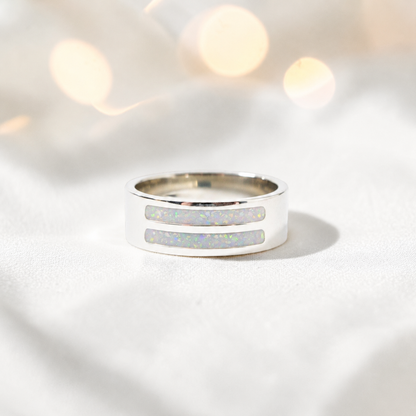 White snow Strata men's sterling silver double channel memorial ring, wide comfort-fit band, handcrafted in Lancashire UK by Keepsake Memorial Jewellery