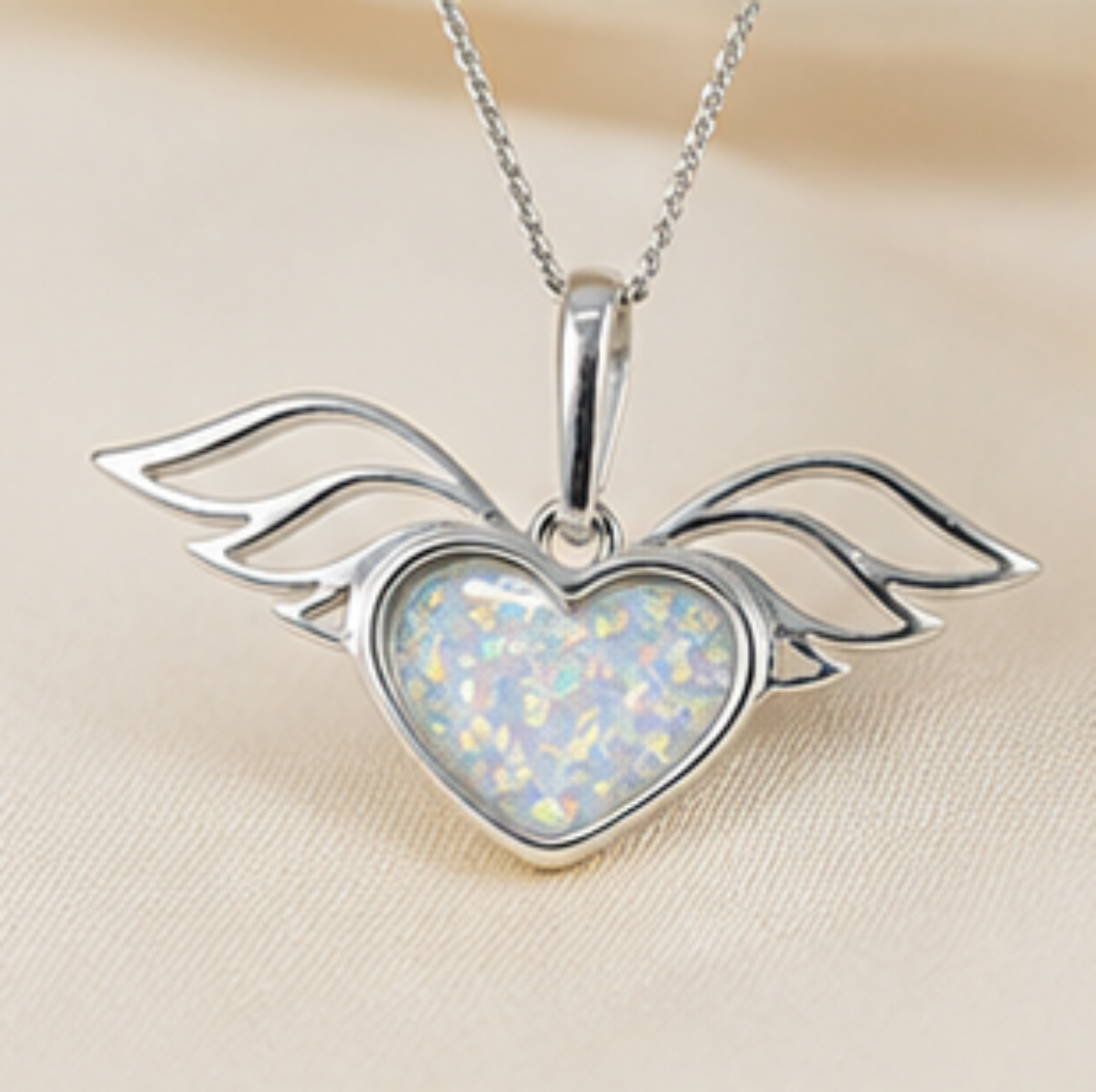 Keepsake Memorial Silver Ladies Winged Heart Ashes Pendant - Sirius