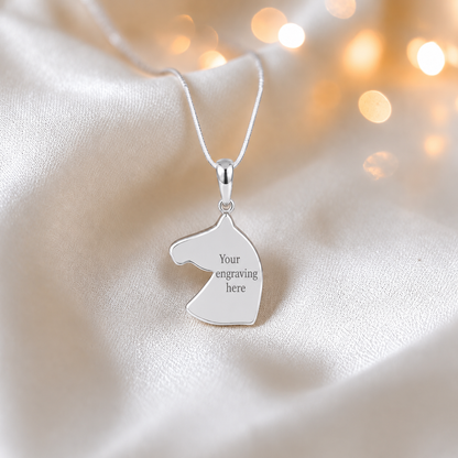 Engraved Willow horse head ashes pendant, handcrafted in Lancashire UK - by Keepsake Memorial Jewellery