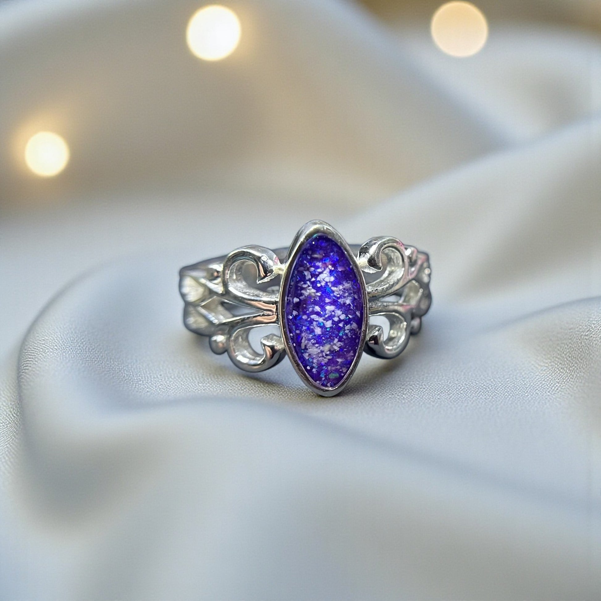 Willow Ring — silver marquise ashes memorial ring, handcrafted in Lancashire, UK