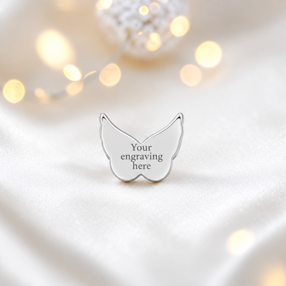 Engraved sterling silver angel wing ashes memorial charm, handcrafted in Lancashire by keepsake memorial