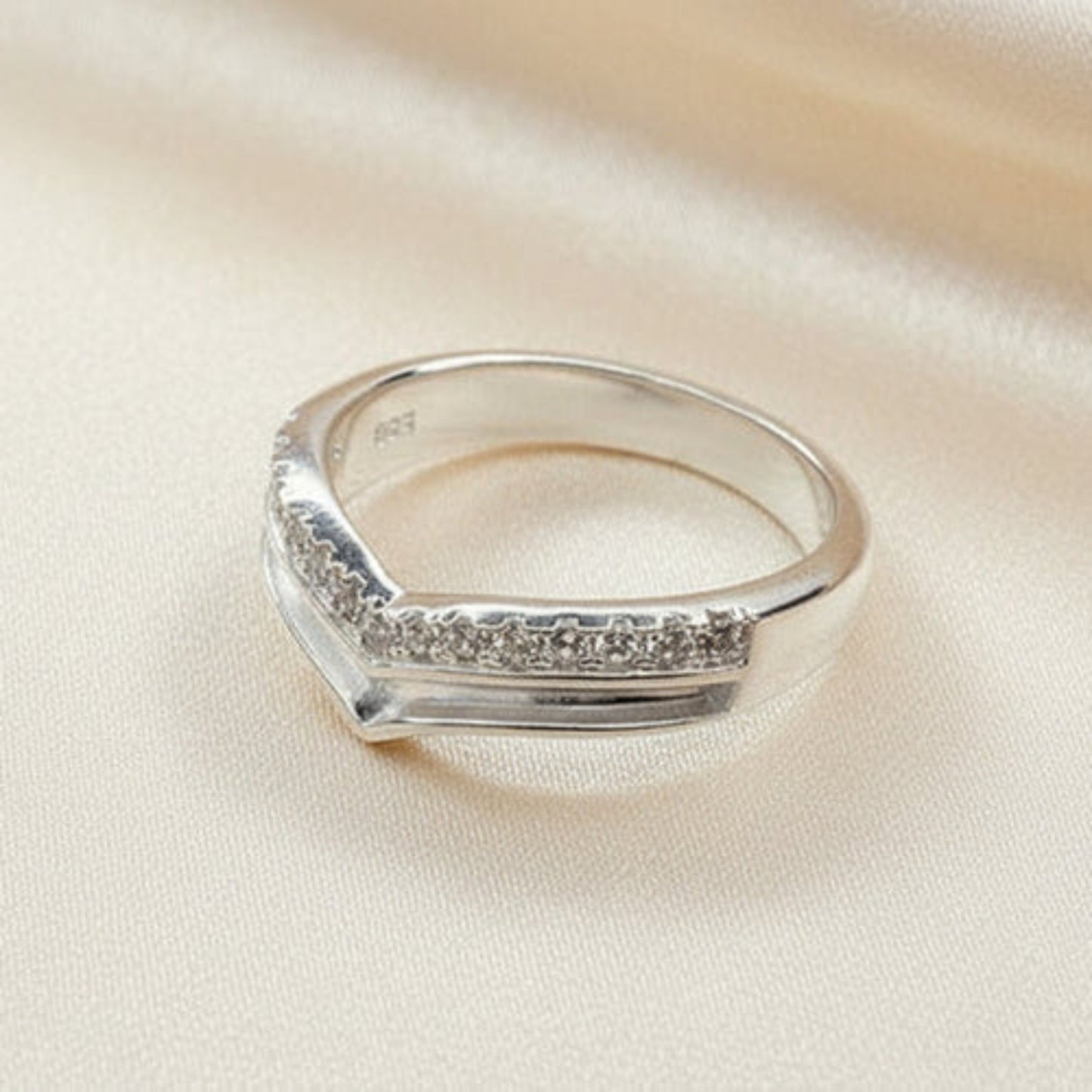 Sophia Ring — silver wishbone CZ ashes memorial ring, handcrafted in the UK