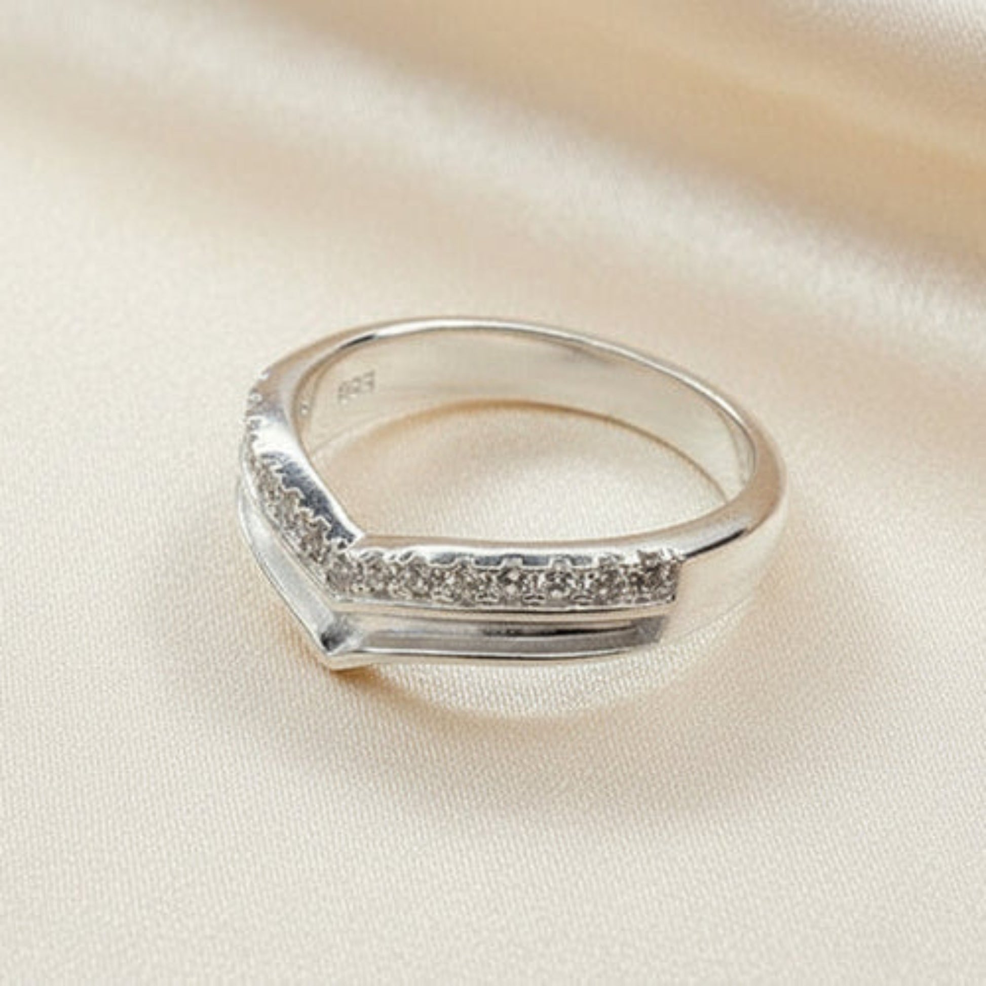Sophia Ring — silver wishbone CZ ashes memorial ring, handcrafted in the UK