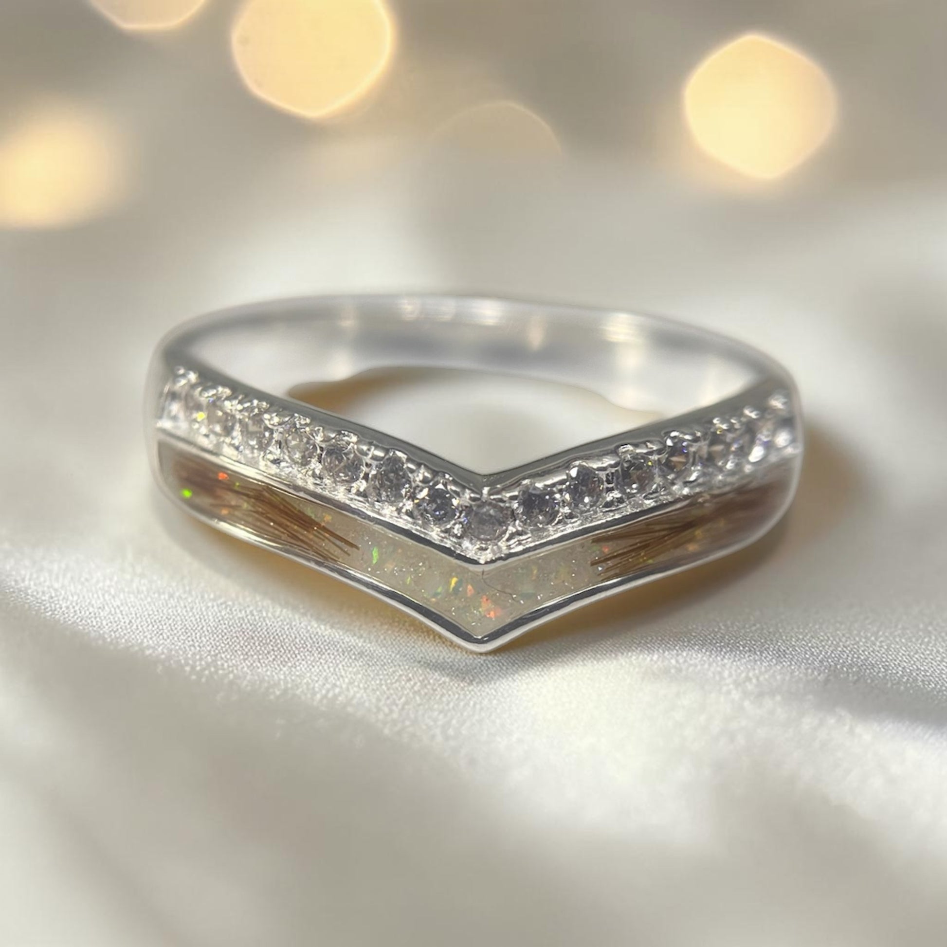 Sophia Ring — silver wishbone memorial ring with hair encased, handcrafted in Lancashire, UK