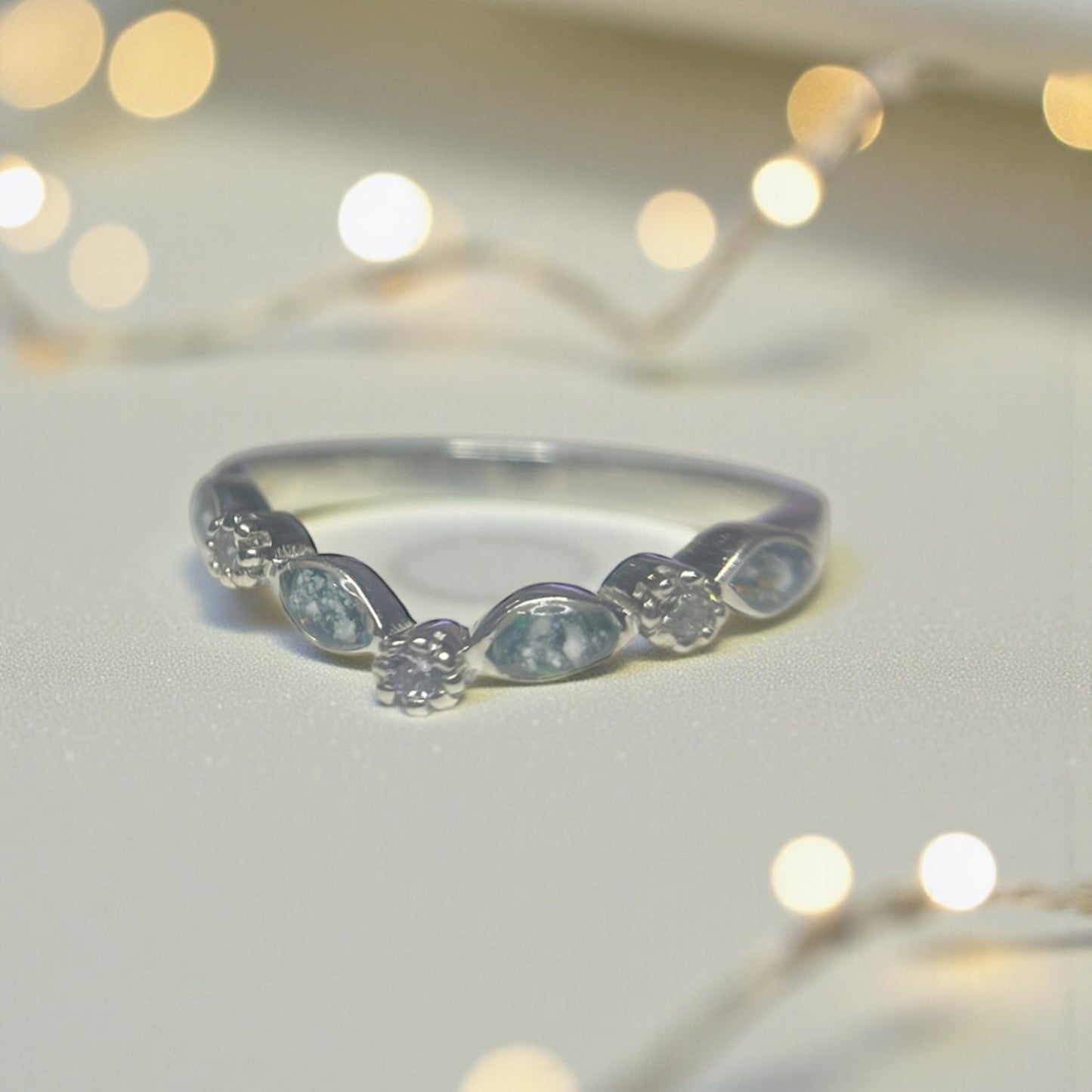 Zara Ring — silver wishbone ashes memorial ring with CZ stone, handcrafted in Lancashire