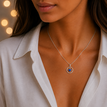 Wren silver open circle with heart drop ashes pendant, handcrafted in Lancashire UK