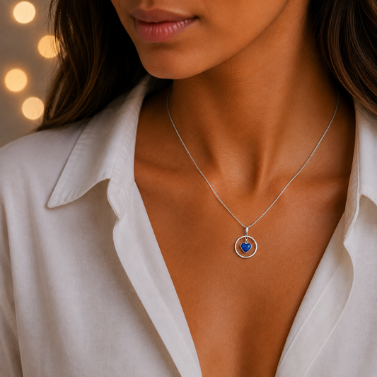 Wren silver open circle with heart drop ashes pendant, handcrafted in Lancashire UK