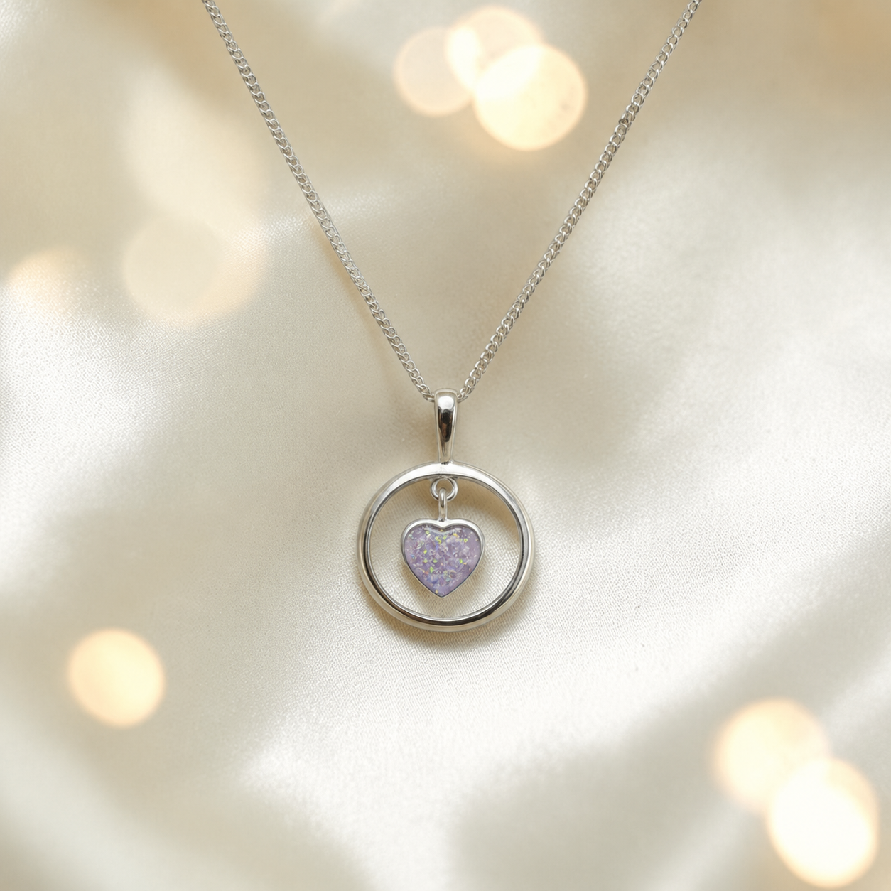 Keepsake Memorial Ladies Silver Round Heart Ashes Pendant - Wren
