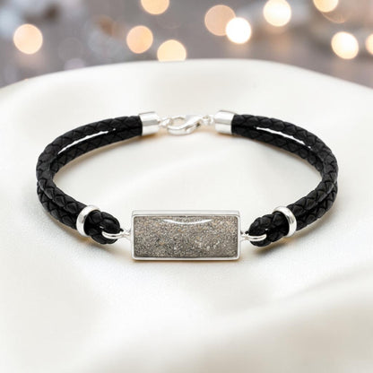 Natural ash Zenith men's sterling silver and leather memorial bracelet , handcrafted in Lancashire UK by Keepsake Memorial Jewellery